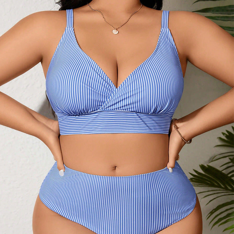 Damen Hochtaillierter Bikini mit modischem Streifenmuster