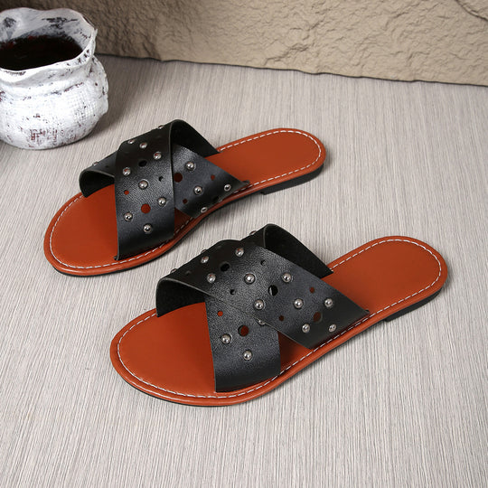 Damen Riemensandalen mit glänzenden Nieten und komfortabler Fußbettgestaltung R&B