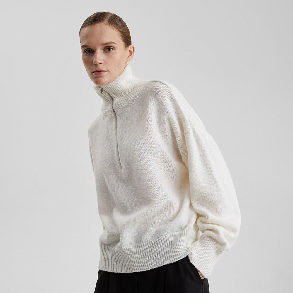 Damen Modischer Strickpullover mit hohem Kragen R&B