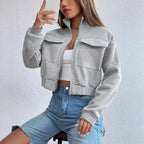 Damen modische Kurzjacke mit praktischen Aufsatztaschen und sportlichem Schnitt R&B