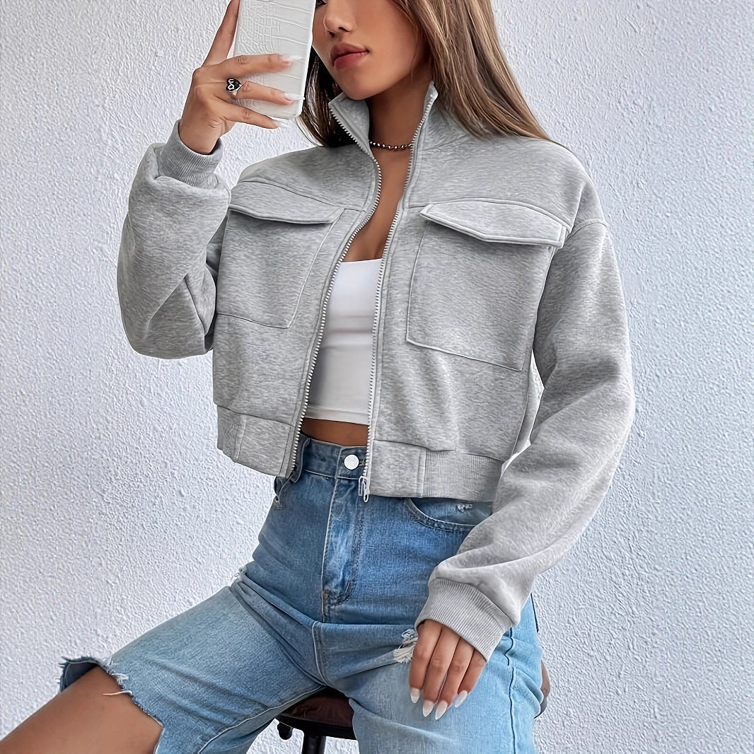 Damen modische Kurzjacke mit praktischen Aufsatztaschen und sportlichem Schnitt R&B