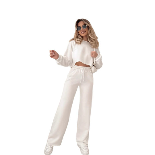 Damen lässiges Crop-Oberteil mit hoher Taille und weitem Hosenanzug R&B