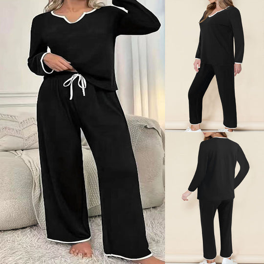 Damen Lounge-Set mit elegantem V-Ausschnitt und kontrastierenden Details R&B