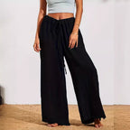 Damen Weite Sommertuchhose mit elastischem Bund und Bindegürtel R&B