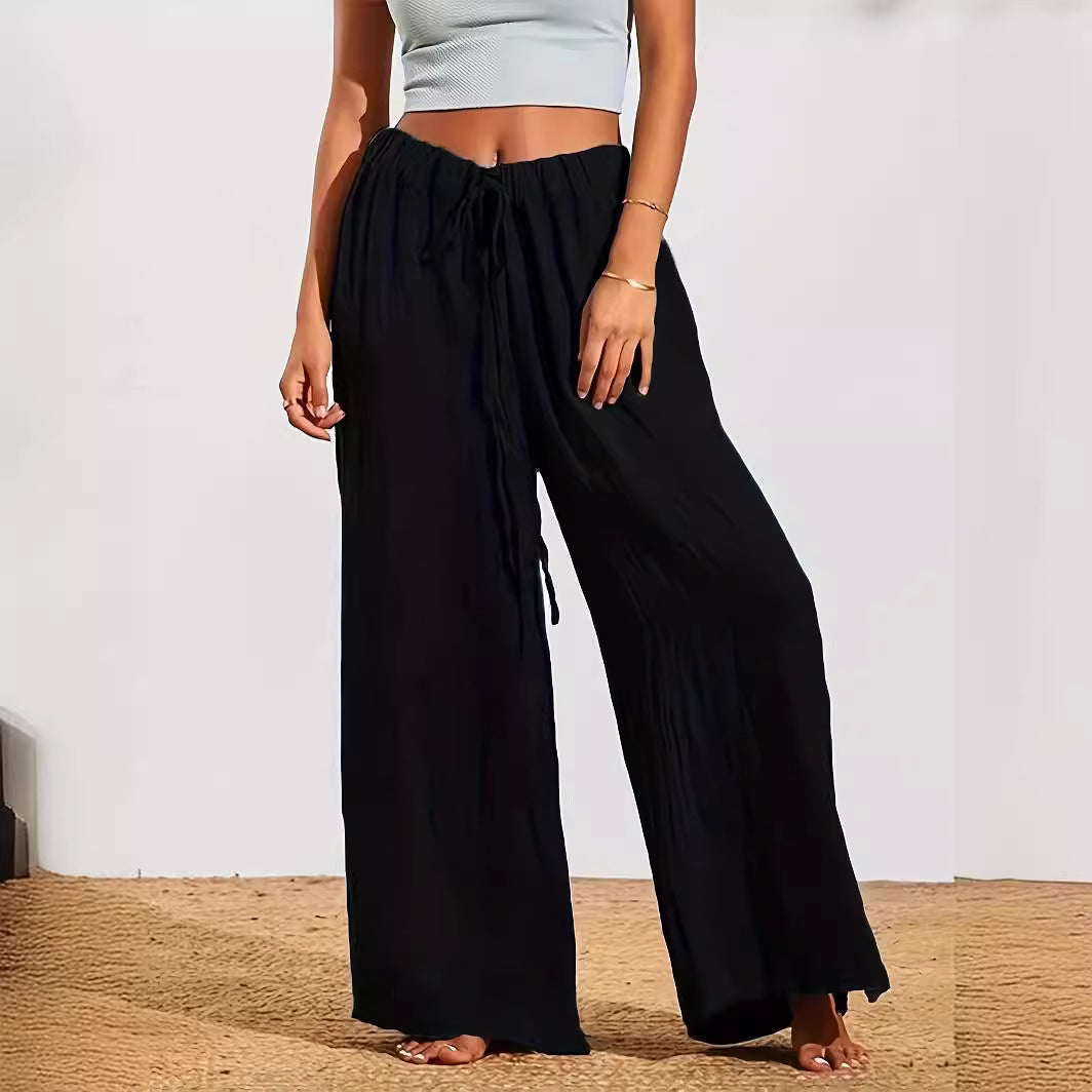 Damen Weite Sommertuchhose mit elastischem Bund und Bindegürtel R&B