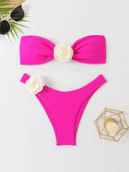 Damen Bandeau-Bikini-Set mit Blumen-Detail R&B