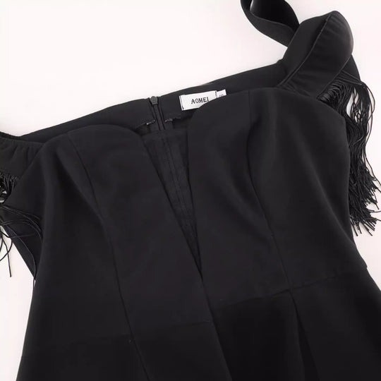 Damen elegantes Cocktailkleid mit Off-Shoulder Design und fransigen Ärmeln R&B
