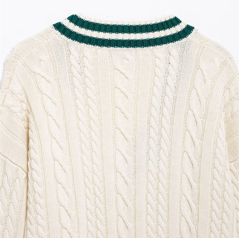 Damen Strickpullover mit V-Ausschnitt und strukturiertem Zopfdesign R&B