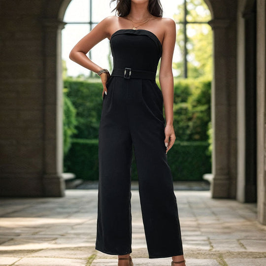 Damen Trägerloser Jumpsuit mit tailliertem Schnitt und praktischen Taschen R&B