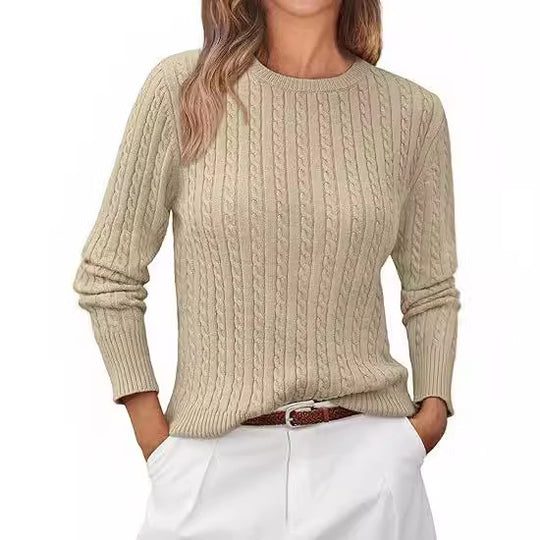 Damen Grobstrickpullover mit Zopfdesign und langen Ärmeln R&B