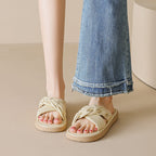 Damen Knöchelfreie Slidesandalen mit geflochtenem Riemendesign