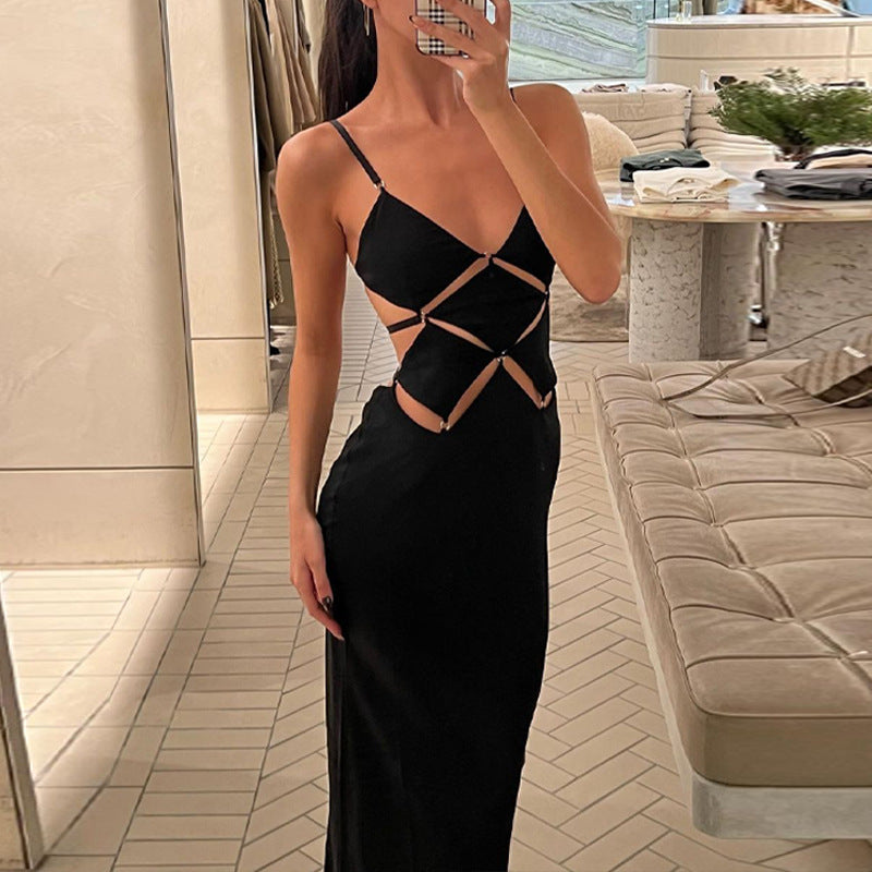 Damen glamouröses Maxikleid mit einzigartigem Schnitt und eleganten Schlaufen R&B