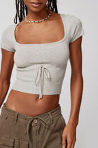 Damen Cropped Strickoberteil mit variabler Schnürung und tiefem Ausschnitt R&B
