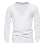 Herren V-Ausschnitt Langarm-T-Shirt mit hochwertigem Baumwollmix und bequemer Passform