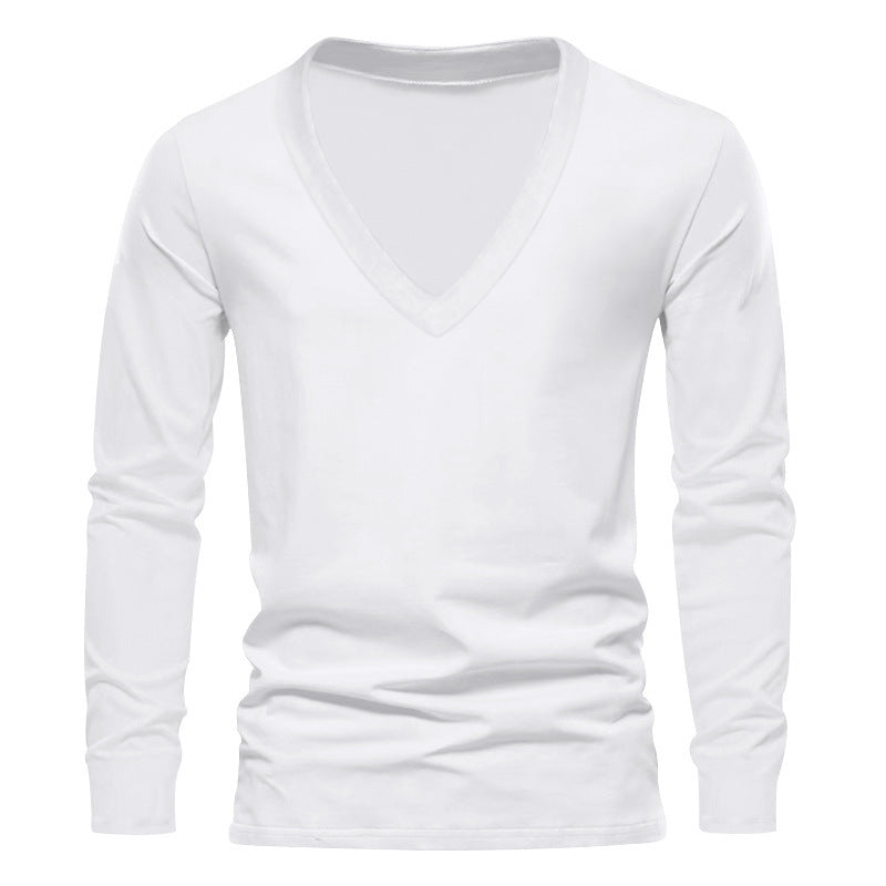 Herren V-Ausschnitt Langarm-T-Shirt mit hochwertigem Baumwollmix und bequemer Passform