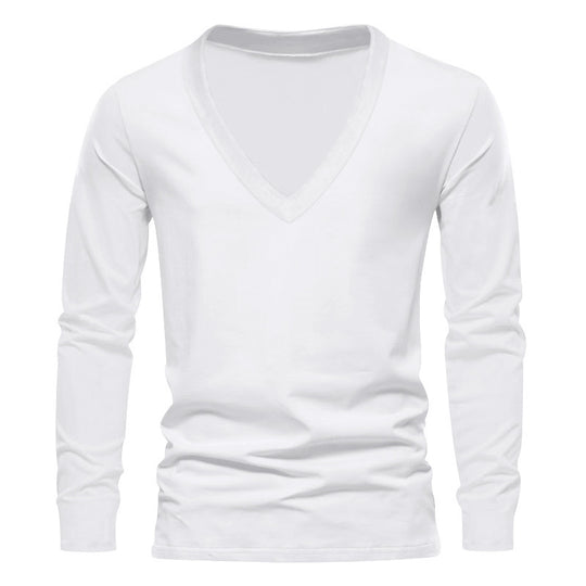 Herren V-Ausschnitt Langarm-T-Shirt mit hochwertigem Baumwollmix und bequemer Passform R&B
