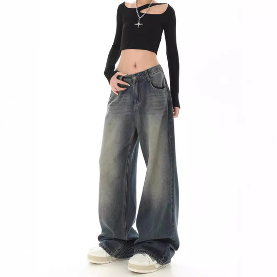 Damen Weite Jeanshose mit hohem Bund R&B