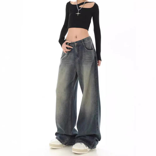 Damen Weite Jeanshose mit hohem Bund R&B