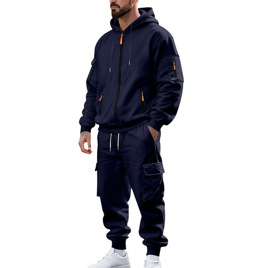 Herren nan urbanes Funktions-Cargo-Sweatset mit Kapuzenjacke, Reißverschlusstaschen und konisch zulaufender Cargo-Jogger R&B