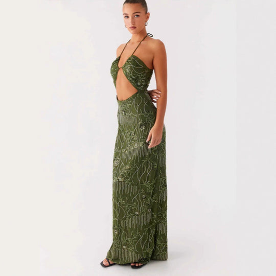 Damen Glamouröses Maxikleid mit floralem Muster und Cut-Out-Details R&B