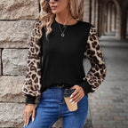 Damen Sweatshirt mit modischen Leopardenärmeln R&B