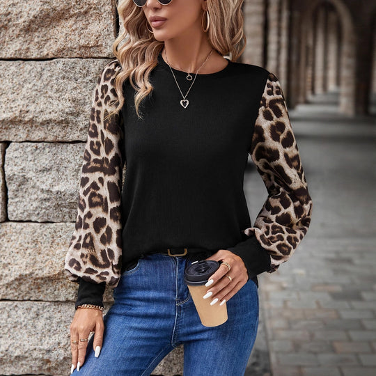 Damen Sweatshirt mit modischen Leopardenärmeln R&B