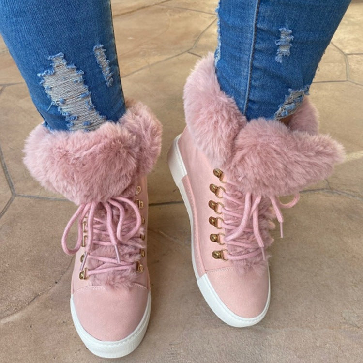 Damen Sportliche High-Top Sneaker mit flauschigem Kunstfellkragen R&B
