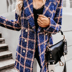 Damen Doppelreihige Karierte Blazerjacke