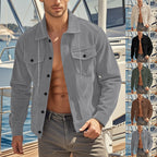 Herren nan lässige fein gerippte Cordjacke mit Stehkragen, Brusttaschen und elastischem Saum R&B
