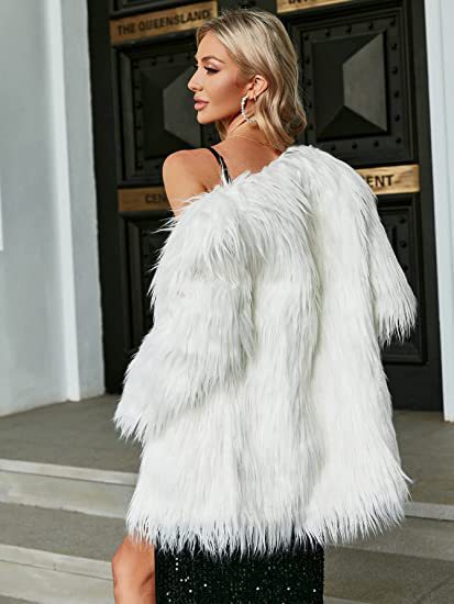 Damen Extravagante Kunstfelljacke mit flauschiger Textur R&B