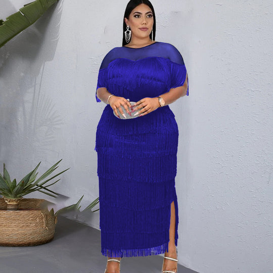 Damen Wickelkleid mit fransierendem Design und seitlichem Schlitz R&B