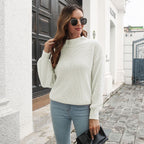 Damen Grobstrickpullover mit hohem Kragen und angeschnittenen Ärmeln R&B