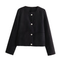 Damen elegante Kurzjacke mit dekorativen Knopfdetails und praktischen Taschen R&B