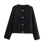Damen elegante Kurzjacke mit dekorativen Knopfdetails und praktischen Taschen R&B