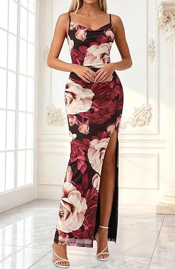 Damen Maxikleid mit seitlichem Schlitz und floralem Design R&B