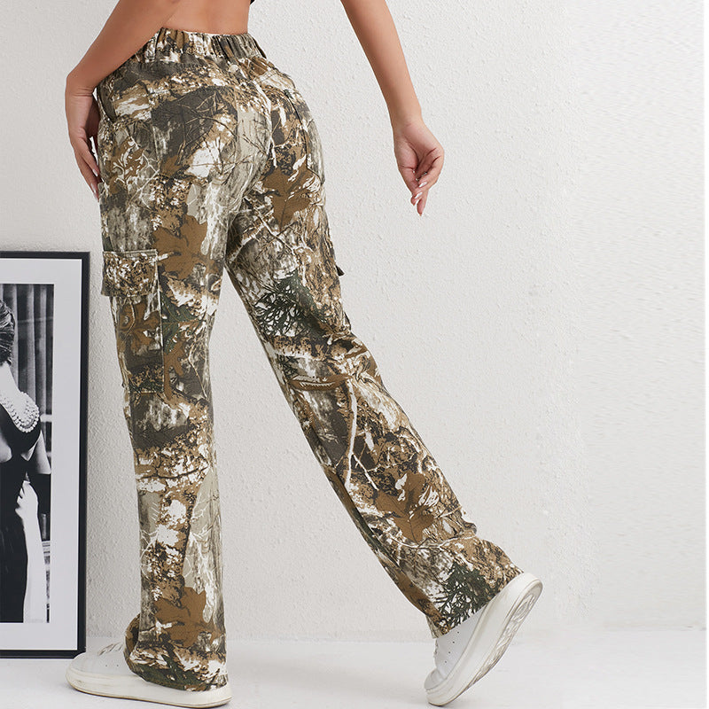 Damen Cargohose im modischen Camouflage-Design mit seitlichen Taschen und elastischem Bund R&B