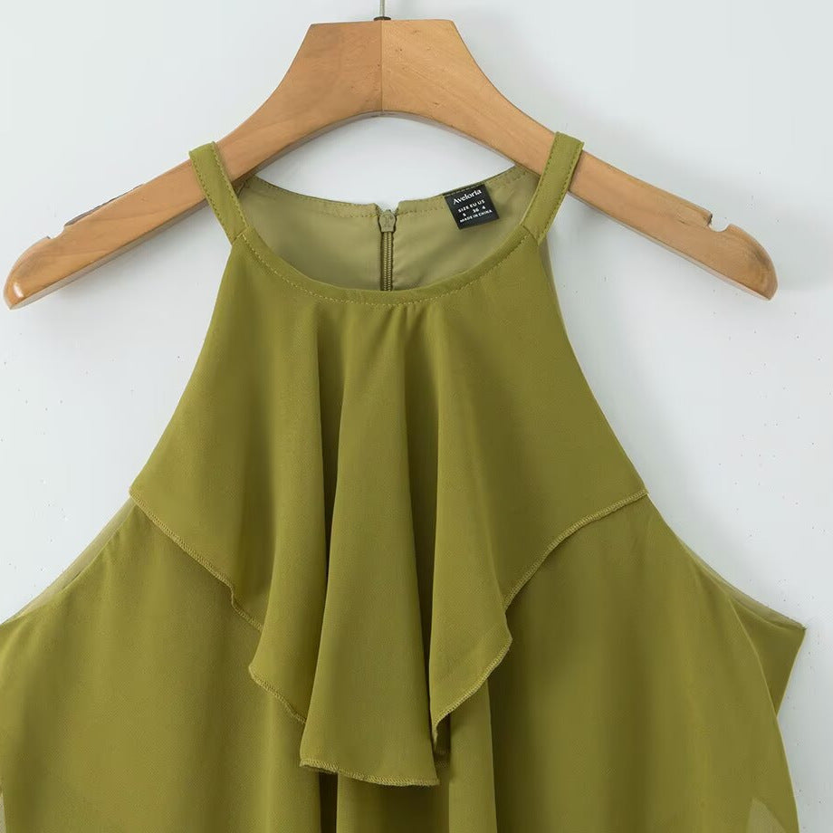 Damen Maxikleid mit schwingenden Volants R&B