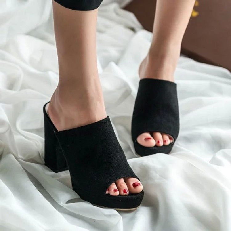 Damen Peep-Toe Blockabsatz-Slipper R&B