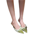 Damen elegante Mules mit Rüschendetails und gepunktetem Design R&B
