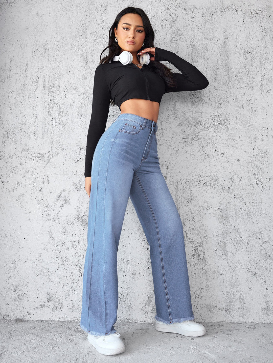 Damen Weite High-Waist Jeans im modernen Vintage-Look R&B