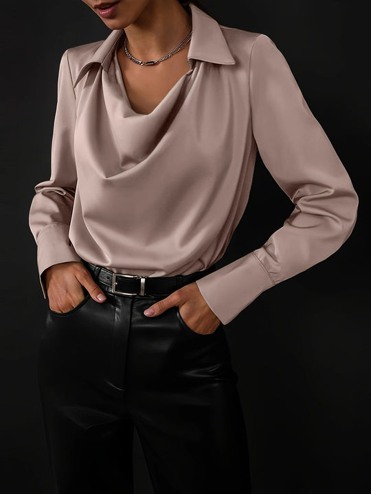 Damen Elegante Bluse mit schwungvollem Ausschnitt und langem Arm R&B
