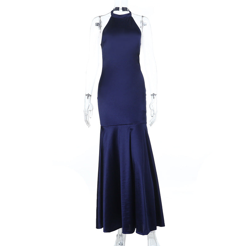 Damen Elegantes Maxikleid mit hohem Kragen und ausgestelltem Rock R&B