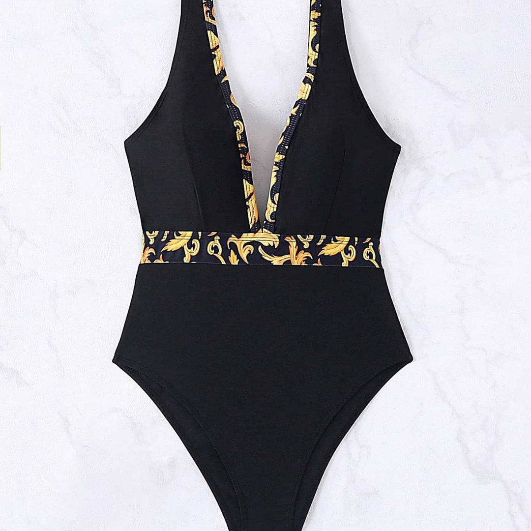 Damen Einteiliger Badeanzug mit tiefem V-Ausschnitt und eleganter Gürtel-Detail R&B