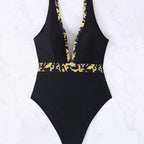 Damen Einteiliger Badeanzug mit tiefem V-Ausschnitt und eleganter Gürtel-Detail R&B
