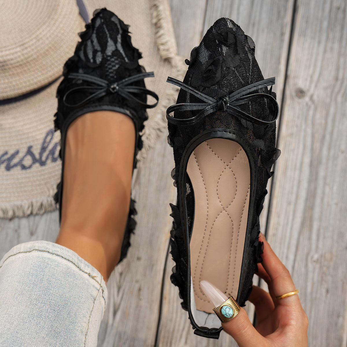 Damen elegante Spitzenschuhe mit floralem Design R&B