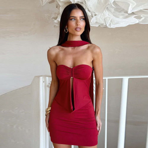 Damen figurbetontes schulterfreies Minikleid mit raffiniertem Knotendetail R&B