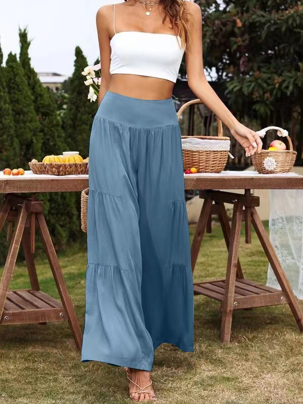 Damen weit geschnittene Sommerpalazzo-Hose mit hohem Bund und plisséierten Details R&B