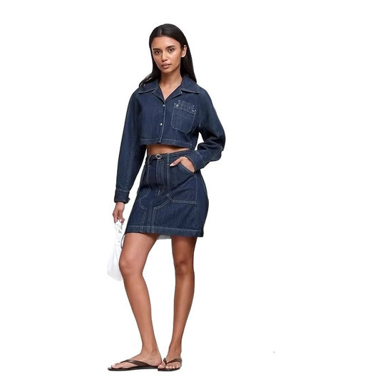 Damen Denim-Crop-Jacke und Minirock Set R&B