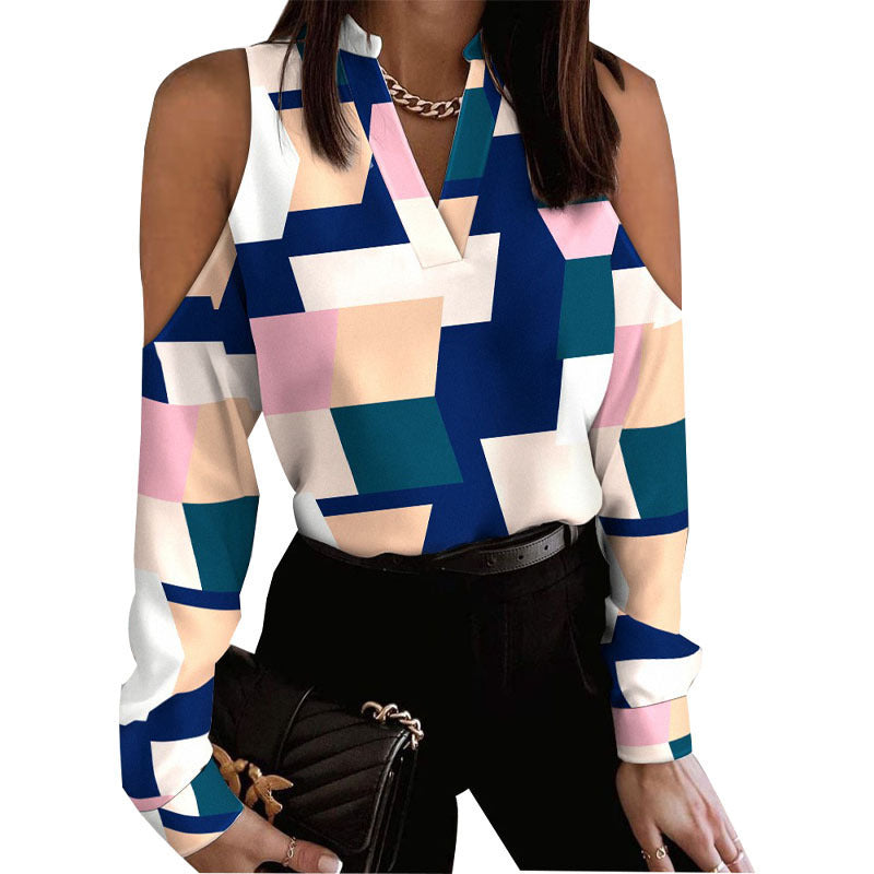 Damen Bluse mit schulterfreier Verarbeitung und floralem Druck R&B