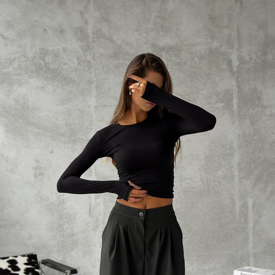 Damen figurbetontes Langarmoberteil aus weichem Material R&B
